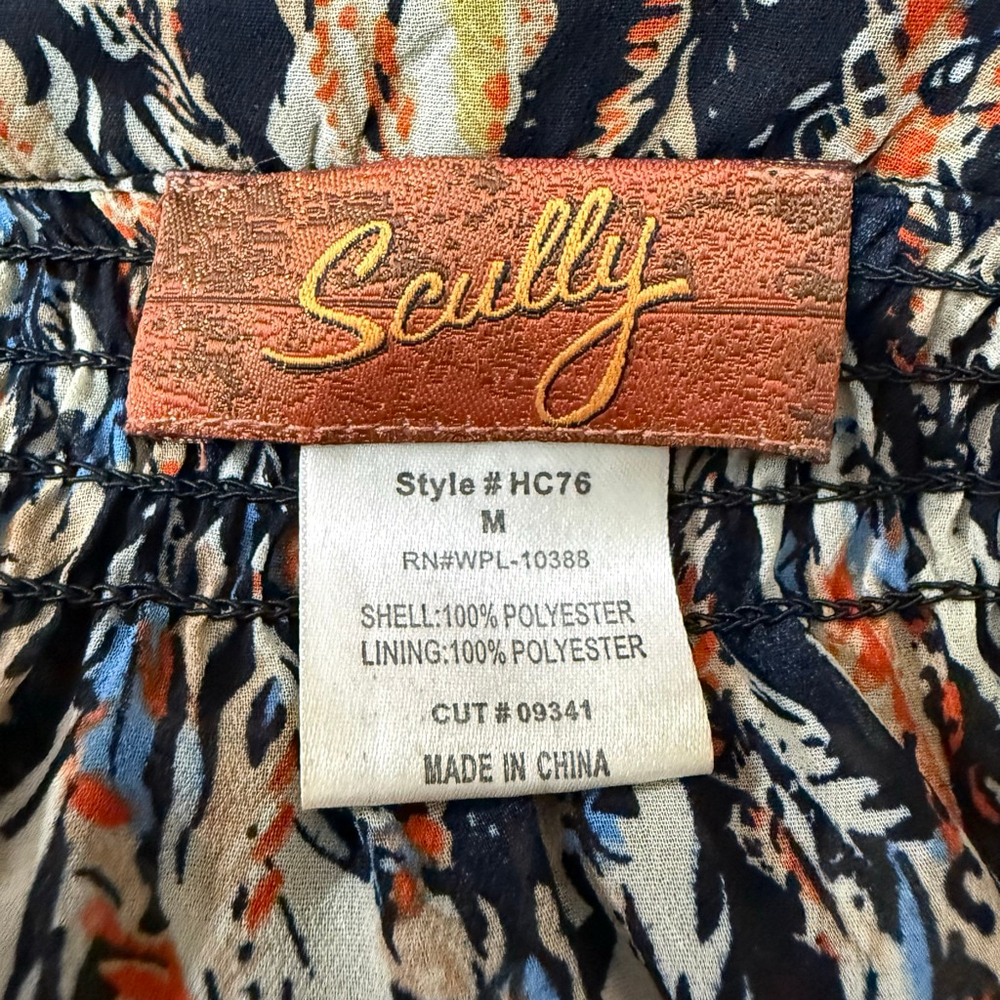Scully Feather Print Long Sleeve Boho Mini Dress Medium - Picture 8 of 9